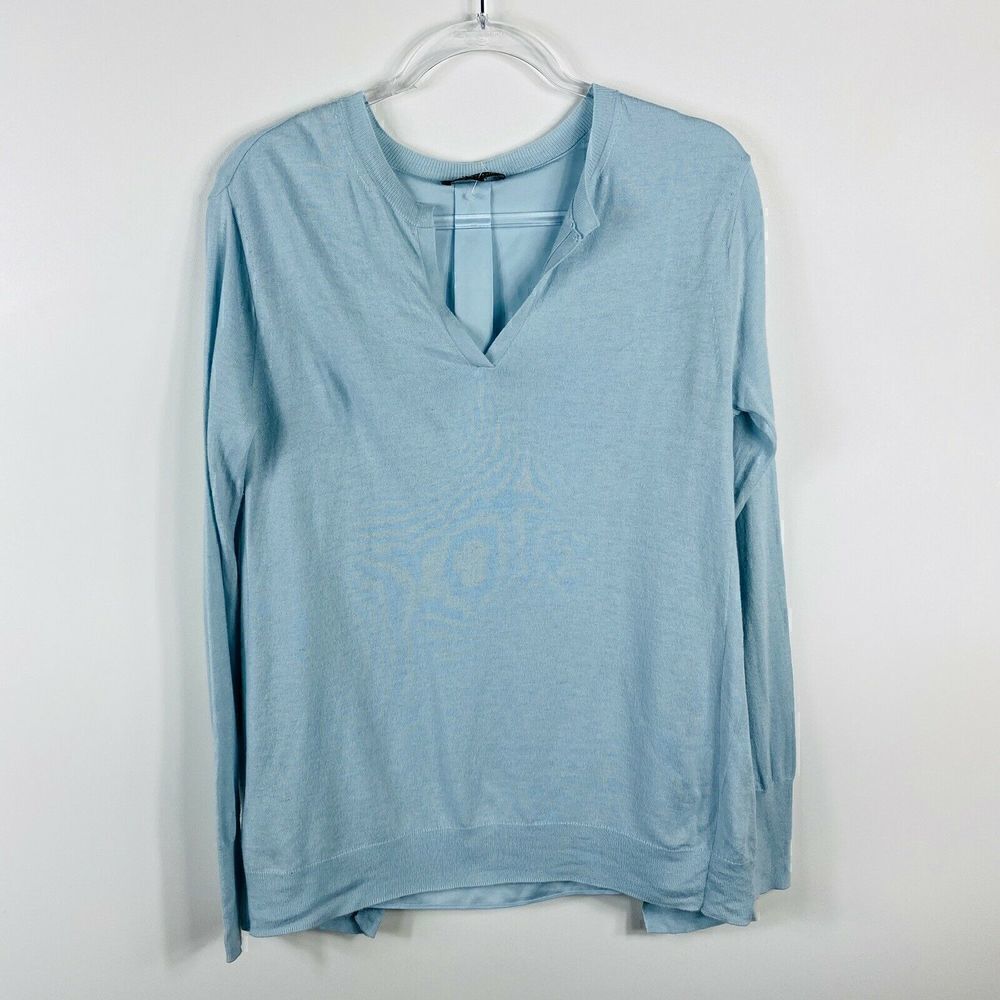 Ann Taylor Blue Split Back Knit Top Long Sleeve